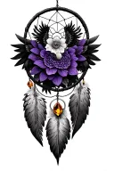 dream catcher, eagle, violet flower and amber gemstone tattoo design idea