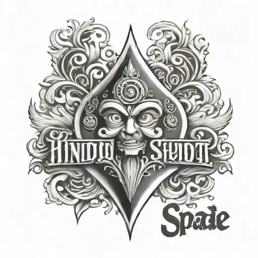 Black spade with HINDU SLUT written inside tattoo design idea