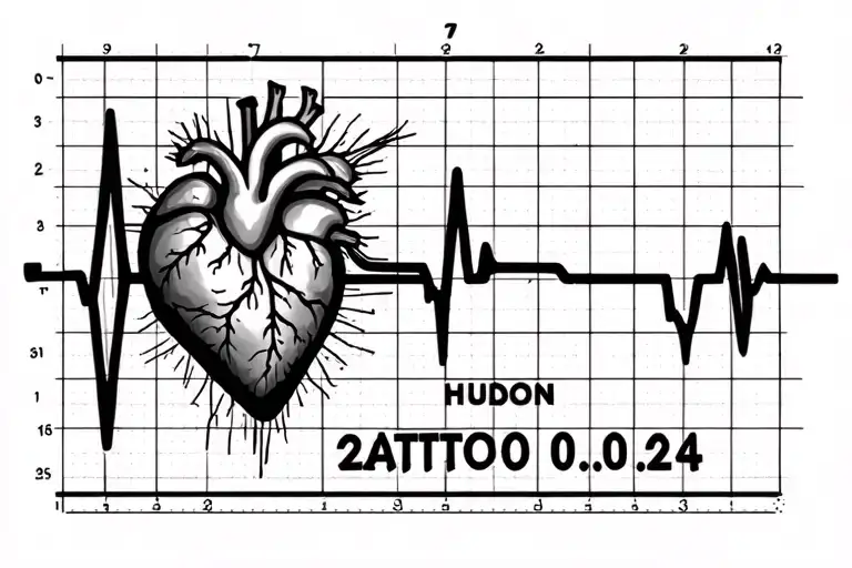 heartbeat line into the name hudson with date 20.06.24 tattoo design idea