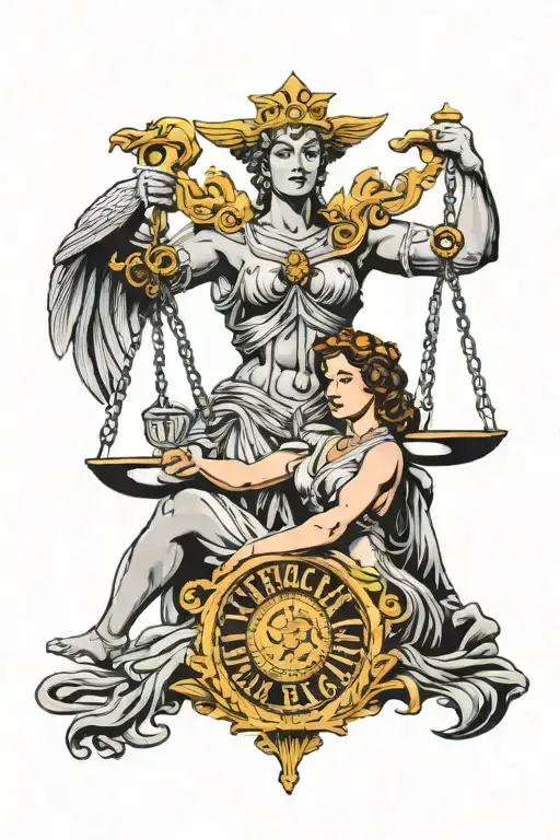 correctional officer and Lady Justice holding scales tattoo design idea