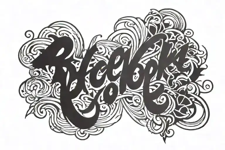 Only solid text with brushstroke style blurred edges. tattoo design idea