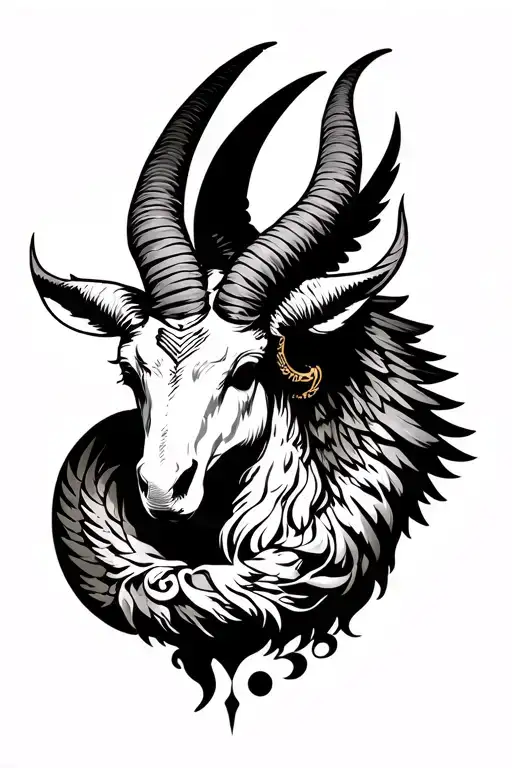 arcangel Uriel with capricorn zodiac sign tattoo design idea