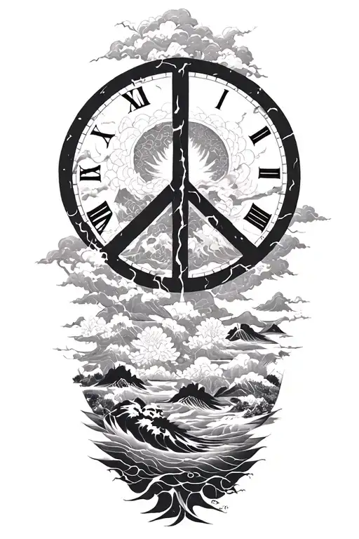 peace and lightining storm and time and nature japanese tattoo design idea