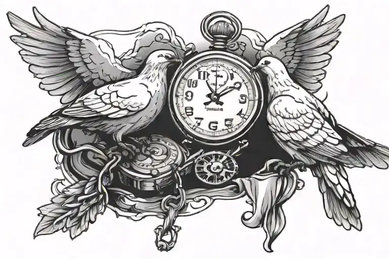 dove and stop watch with time 3:20.23 and Bible on chest tattoo design idea