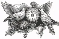 dove and stop watch with time 3:20.23 and Bible on chest tattoo design idea