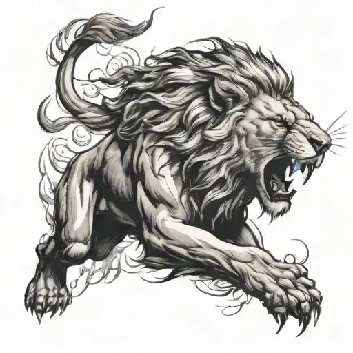 lion roaring with lightning tattoo design idea