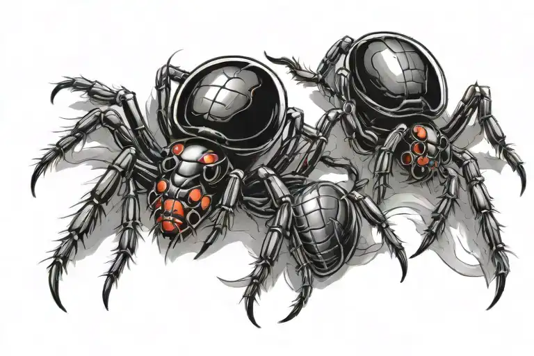 2 black widow spiders from a heart   tattoo design idea
