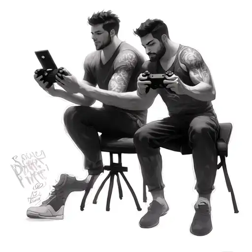 blurry pic two guys playing video games tattoo design idea