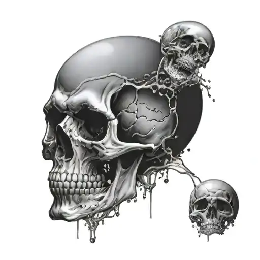 Skull with one bubble spilling through the skull on top, bubble is filled with space with a man floating inside tattoo design idea