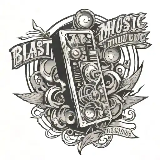 Text "Blast the Music turn it up so loud! City's livin it's callin me out!" tattoo design idea