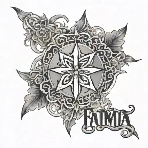 Name Fatima integrated into a symmetrical tattoo design idea