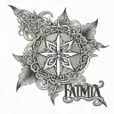 Name Fatima integrated into a symmetrical tattoo design idea