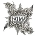 Name Fatima integrated into a symmetrical tattoo design idea