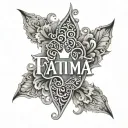 Name Fatima integrated into a symmetrical tattoo design idea
