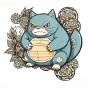 snorlax tattoo across whole chest and stomach where the eyes are the nipples tattoo design idea