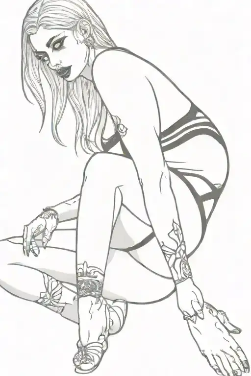 sexy Thick goth girl in thong with G59 tattoo on forarm tattoo design idea