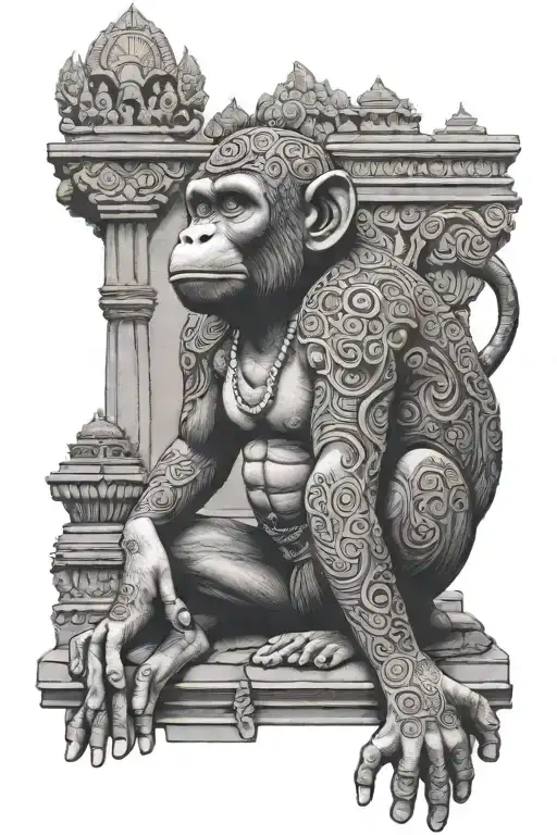 Monkey, Angkor Wat temple tattoo design idea