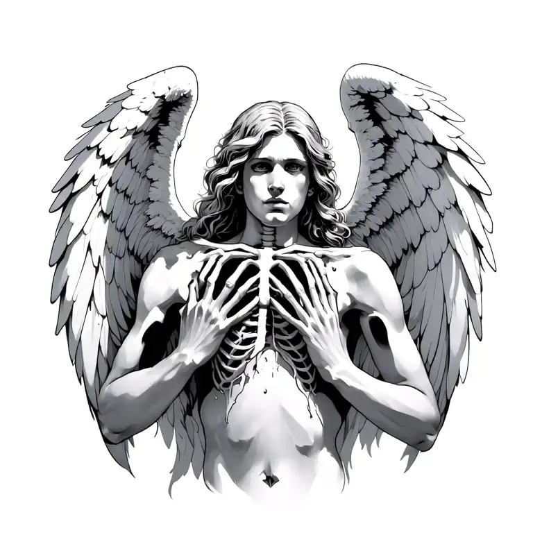angel with hands ripping their ribcage open  tattoo design idea