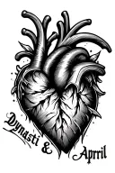 "Dynasti & April " name inside of a heart shape tattoo design idea