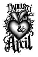 "Dynasti & April " name inside of a heart shape tattoo design idea