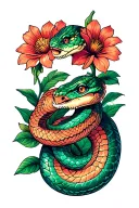 snake with two heads and flowers  tattoo design idea