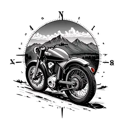 motorcycle compass mountains tattoo design idea