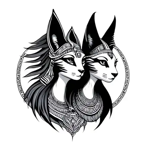 sekhmet and bastet goddess tattoo design idea