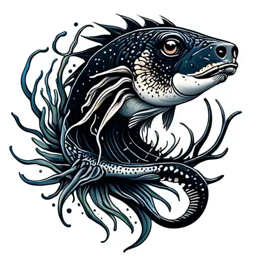 Aquatic and Outdoors with sea creatures and animals tattoo design idea