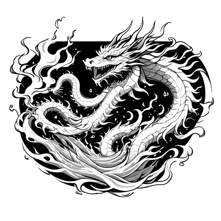 aquarius pouring water that chinese fire dragon comes out of tattoo design idea