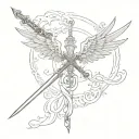 straight delicate single sword with wings spread wings tattoo design idea