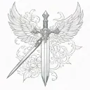 straight delicate single sword with wings spread wings tattoo design idea
