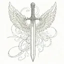 straight delicate single sword with wings spread wings tattoo design idea