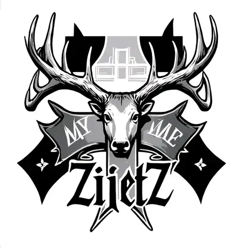 elk antler in a religious cross with my last name ZIETZ in a cool font tattoo design idea