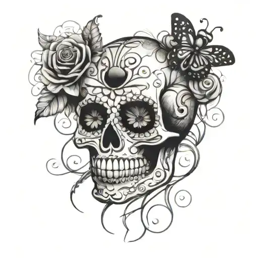 Sugar skull with a lady bug decor tattoo design idea