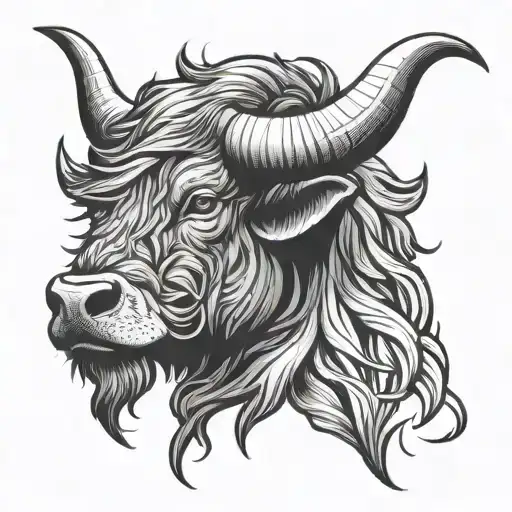 hairy bull head tattoo design idea