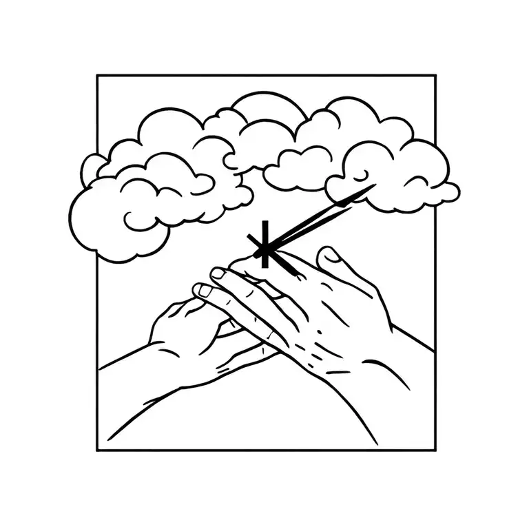 born Tattoo Clouds Clock Hands Holding Each Other Tattoo tattoo design idea