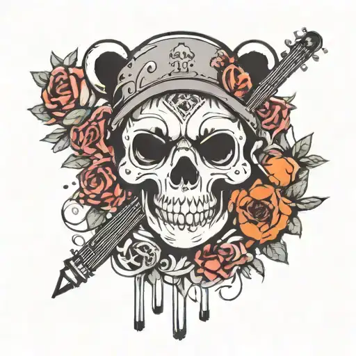 panda punk skull music tattoo design idea