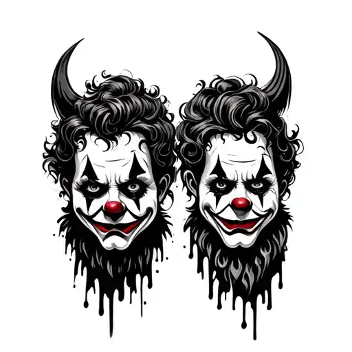 sad and happy clowns faces italian theater demonic tattoo design idea