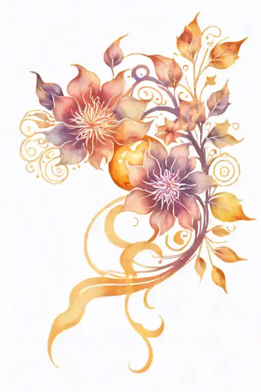 a tattoo where the four elements - fire, water, earth and air - are smoothly intertwined with each other. tattoo design idea