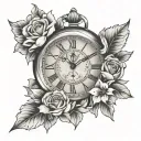 clock pointing 11:57 with flowers tattoo design idea