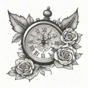 clock pointing 11:57 with flowers tattoo design idea