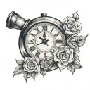 clock pointing 11:57 with flowers tattoo design idea