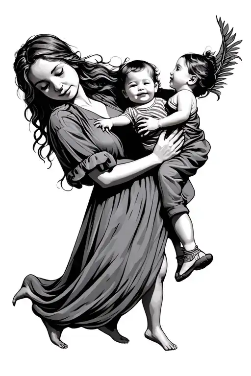 mom carrying her child tattoo design idea