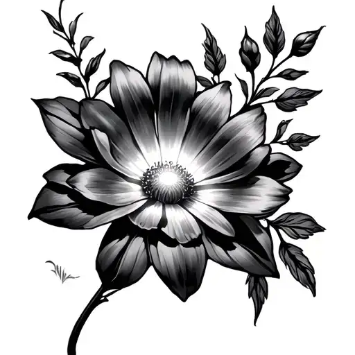 dark floral sleeve featuring one bright flower with a ray of light shining on it tattoo design idea
