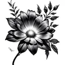 dark floral sleeve featuring one bright flower with a ray of light shining on it tattoo design idea