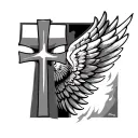 on the left side of the chest  with the cross and one side of the wing tattoo make it cover the whole pec tattoo design idea