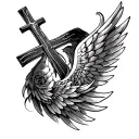 on the left side of the chest  with the cross and one side of the wing tattoo make it cover the whole pec tattoo design idea