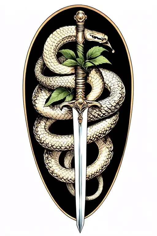 belladonna and snake wrapping around arm and sword tattoo design idea