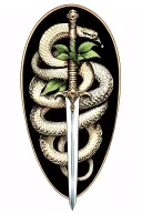 belladonna and snake wrapping around arm and sword tattoo design idea