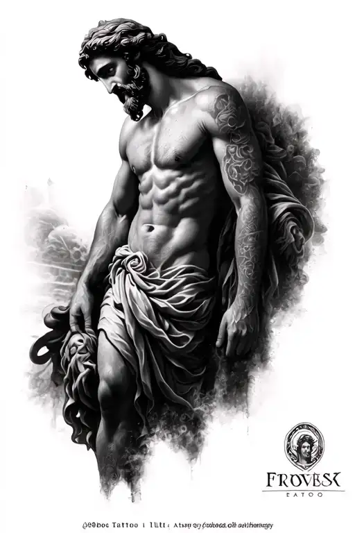 zeus greek mythology tattoo and jesus christ black full sleeve tattoo design idea
